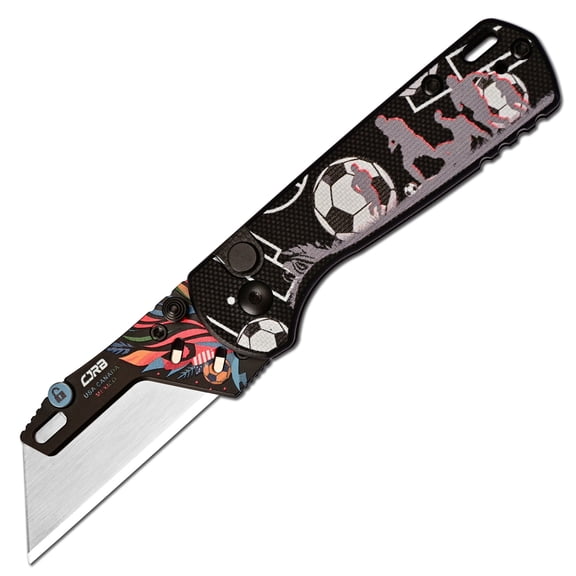CJRB Boxer Button Lock Folding Utility Knife Match Night Black G10 Handle (2.30'' Steel Blade, with 10 Extra Blades) J1967-BWC (Exclusive)