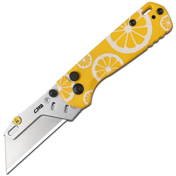 CJRB Boxer Button Lock Folding Utility Knife Yellow Lemon G10 Handle (2.30'' Steel Blade, with 10 Extra Blades) J1967-LM