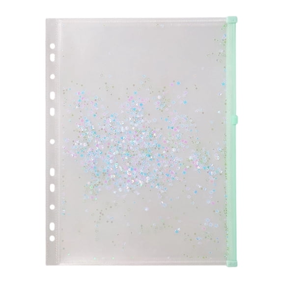 CJWD 13x9.2 Inch Floating Glitter Pouch, Zipper Loose Leaf Binder Envelope for Seminar Presentation Material, Matte Finish Durable Document Sleeve, Mint Green