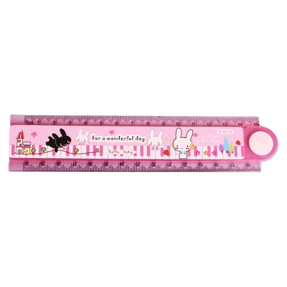 CJWD 6.7 Inch Folding Ruler with Geometric Shapes Stencil, 30cm Unfolded Flexible Plastic Drawing Template with Wavy Edges for Teens Art Crafting & Math Homework, Pink