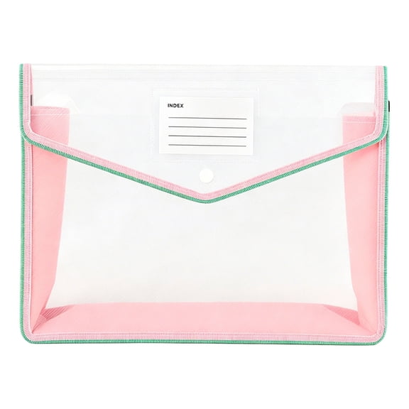 CJWD Letter Size Translucent Document Wallet, Expanding Plastic Envelope Folder with Reinforced Edges, Chic Personal File Organizer Bag for Teenagers, Pink