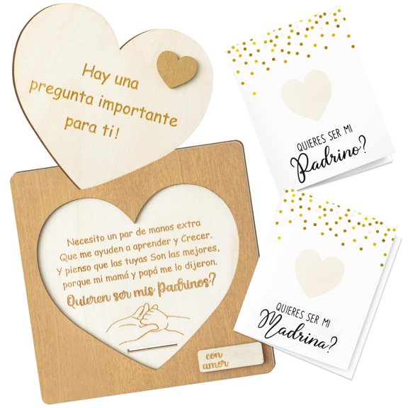 CJiangpo 3Pcs Godparents Proposal Gift Set Wooden Sign Card