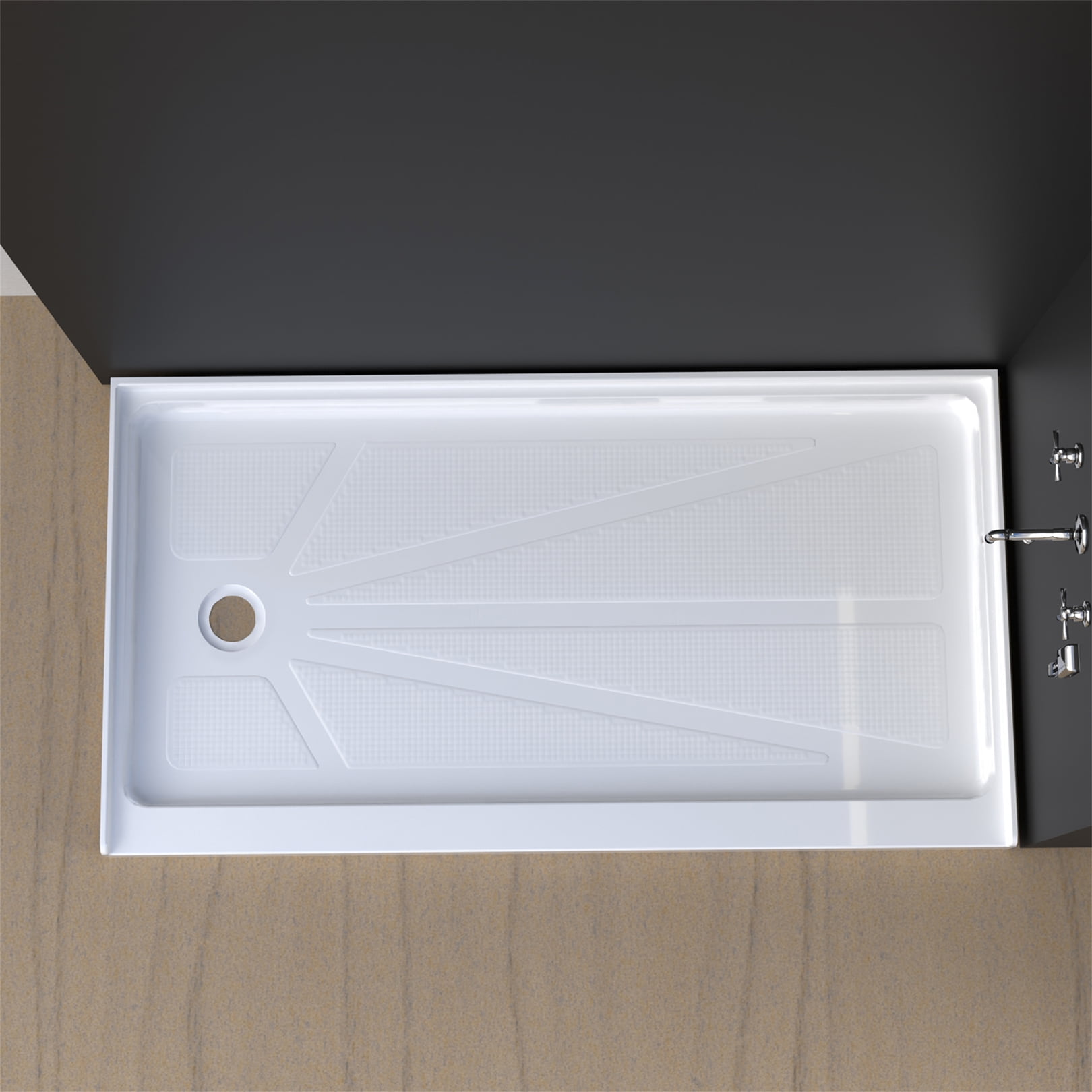 CKB 60x30 in. Left Drain Shower Base, Single Threshold, Slip Resistant, Wall Bathroom, White