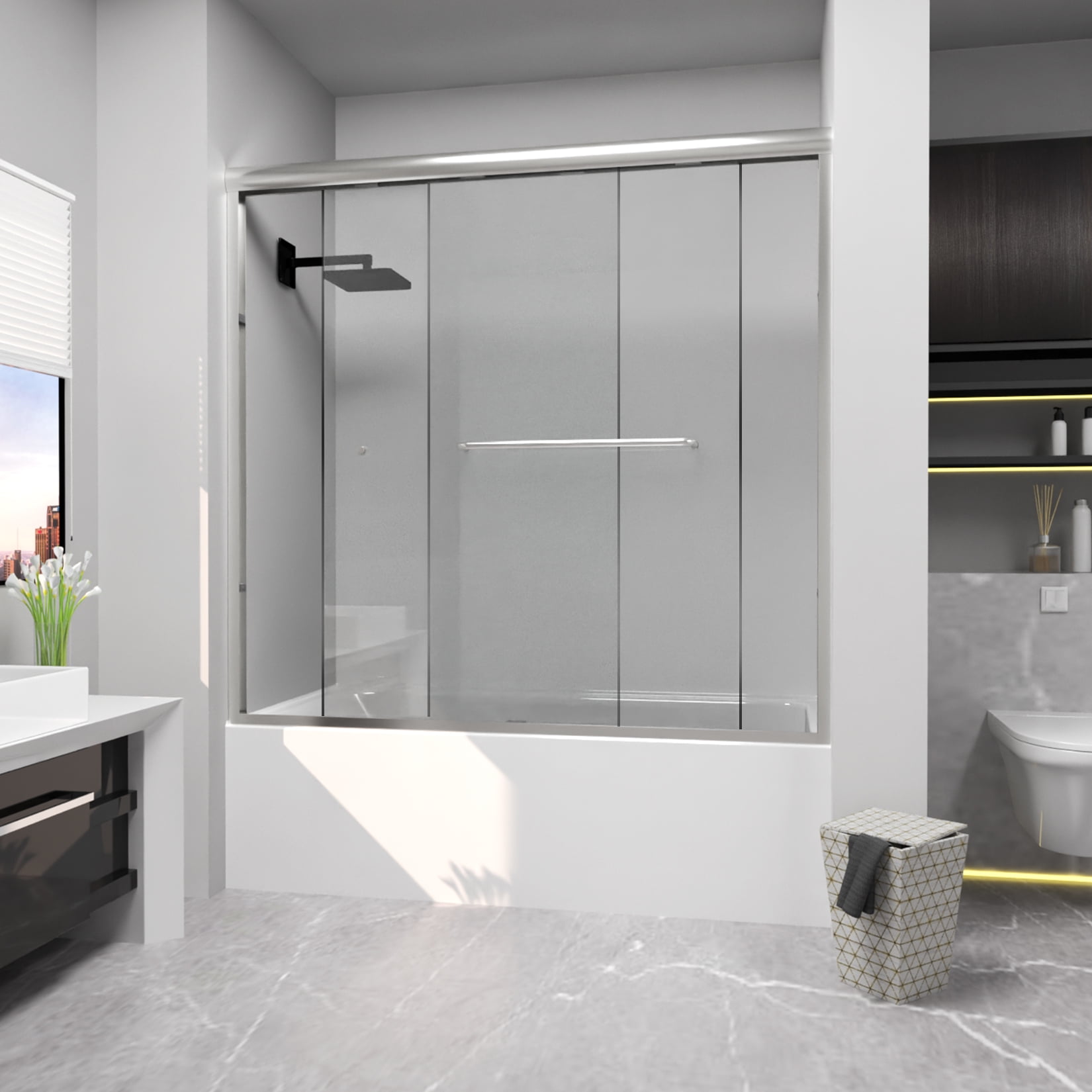 CKB Framed Bathtub Sliding Doors, 5660 inch W x 56 inch H, 1/4 inch