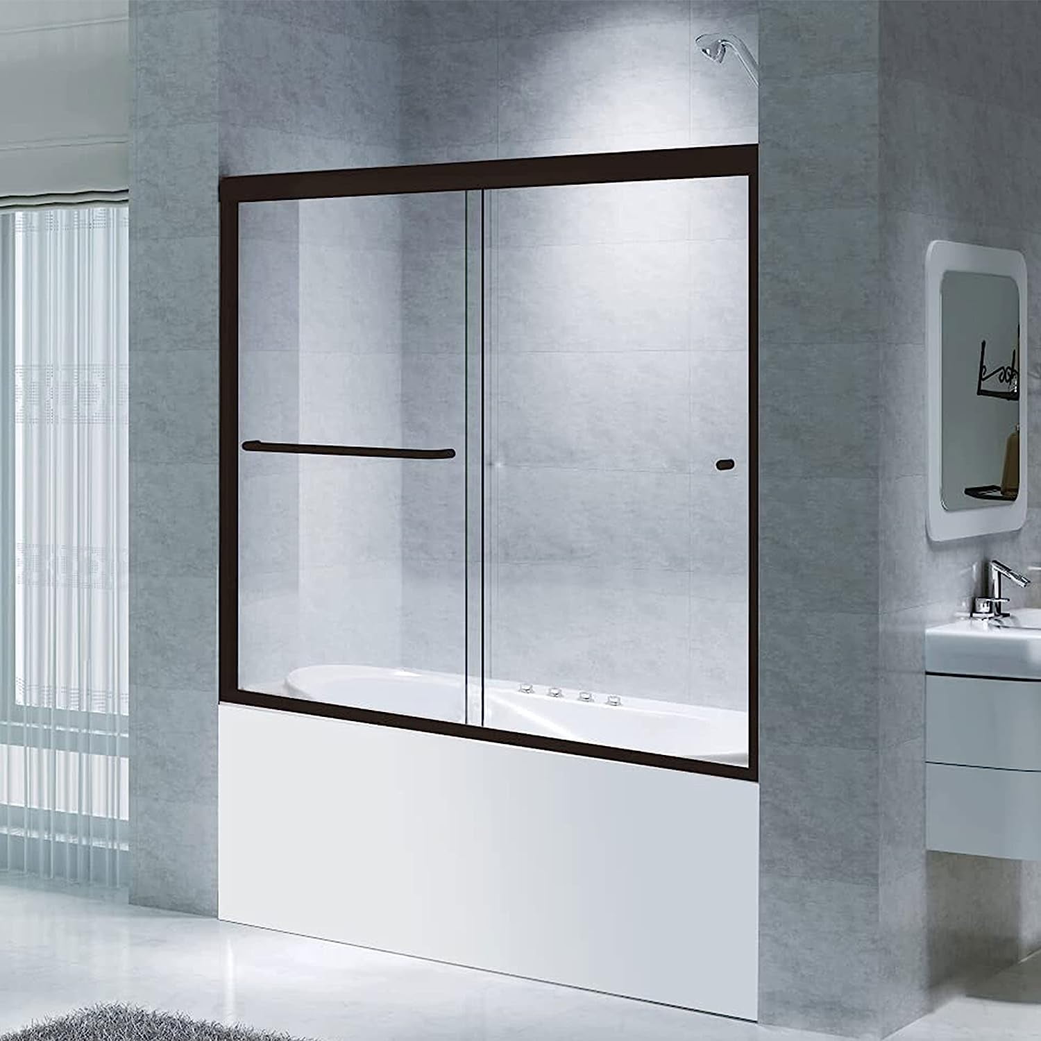 Matte Black Aluminum Semi-Frameless Sliding Tub Door