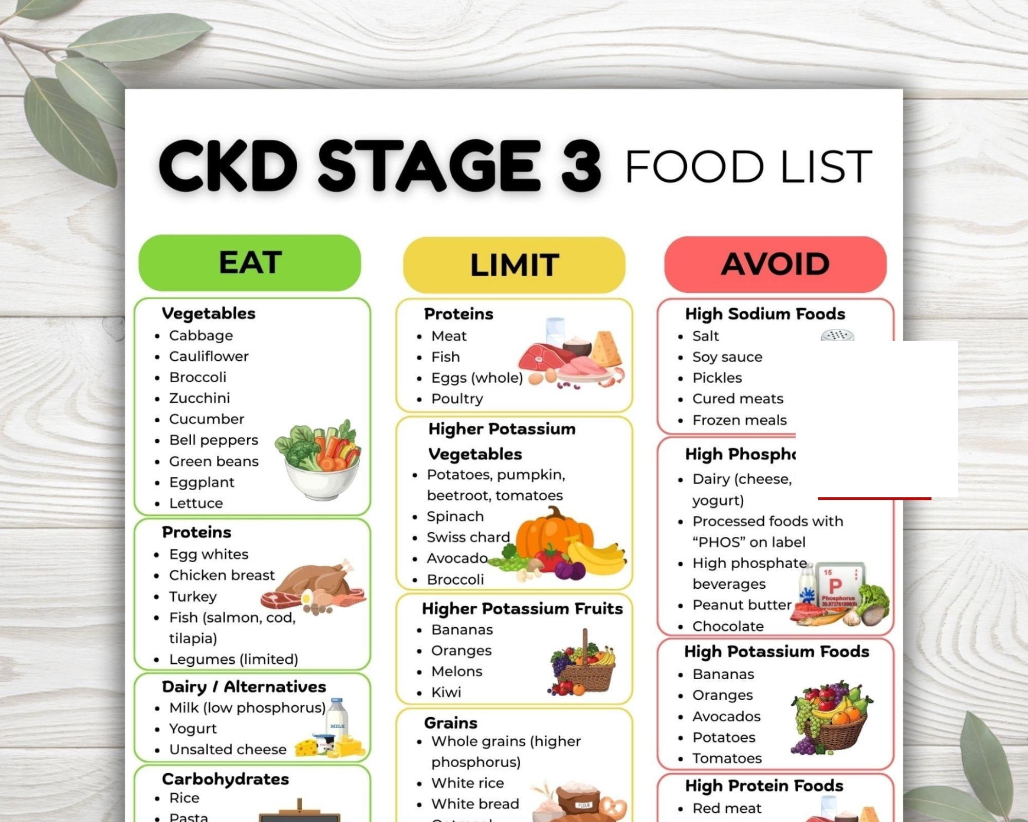 CKD Stage 3 Food List Poster, Kidney Disease Diet Poster, Kidney Diet ...