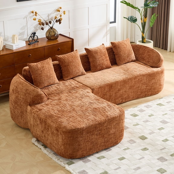CKEASEAN 101" Chenille L Shaped Modular Sectional Sofa, Comfy Cloud Couch with Throw Pillows, High-Elastic Sponge, Modern Couch Sofa with Curved Armrest for Living Room, Apartment, Easy Assembly