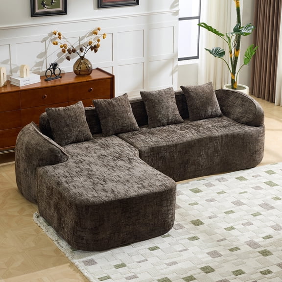 CKEASEAN 101" Chenille L Shaped Modular Sectional Sofa, Comfy Cloud Couch with Throw Pillows, High-Elastic Sponge, Modern Couch Sofa with Curved Armrest for Living Room, Apartment, Easy Assembly