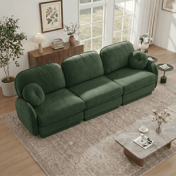 CKEASEAN 105" Chenille Cloud Sectional Couch, 3-Seater Modular Sectional Sofa with Round Pillows & Base Frame Legs, Deep Seat & Easy Assembly, Comfy Sofa Couches for Living Room