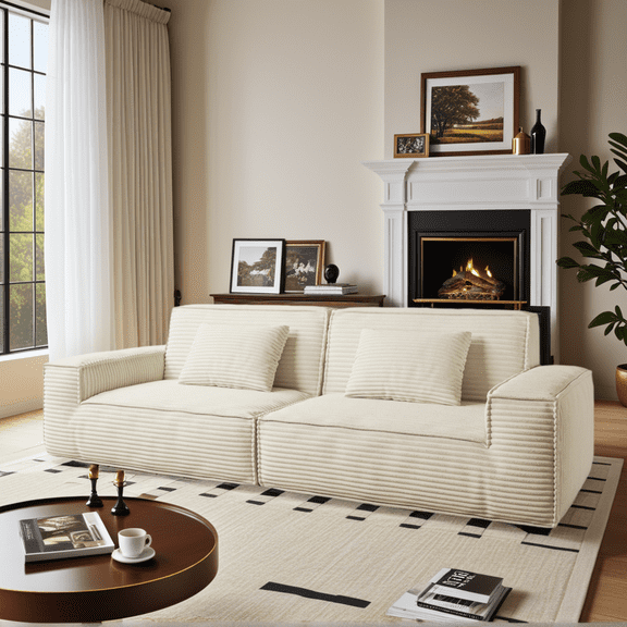CKEASEAN 106.3" Modern Cloud Boneless Couch, Modular Sectional Sofa with 2 Pillows, Convertible Upholstered Couches with Deep Seat, Full Sponge Compressed Sofa for Living Room, No Assembly Required