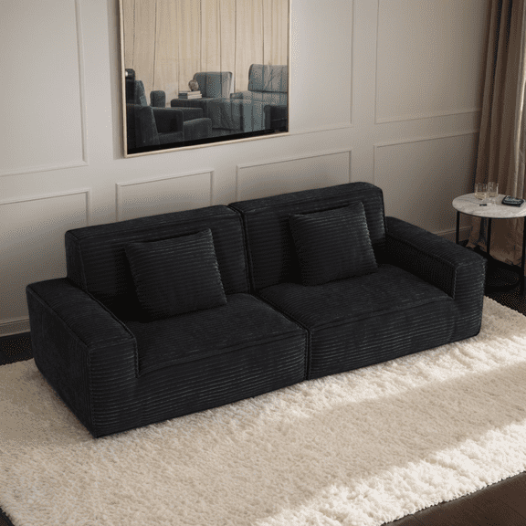 CKEASEAN 106.3" Modern Cloud Boneless Couch, Modular Sectional Sofa with 2 Pillows, Convertible Upholstered Couches with Deep Seat, Full Sponge Compressed Sofa for Living Room, No Assembly Required