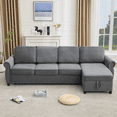 thumbnail image 1 of CKEASEAN 106.5'' Full Pull Out Sofa Bed, Flannel L-Shaped 4 Seater Modular Sectional Couch with Pillows, Wireless Charging & USB Ports, Mattress Convertible Pull Out Couch for Living Room, 1 of 19