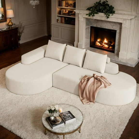 CKEASEAN 108.5" Chenille Upholstered Corner Sofa with Left Chaise, 3-Seater L Shaped Modular Couch with Pillow, No Assembly Required, Comfy Boneless Sofa for Living Room/Bedroom