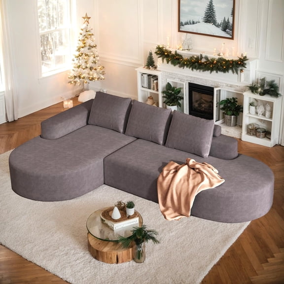 CKEASEAN 108.5" Chenille Upholstered Corner Sofa with Left Chaise, 3-Seater L Shaped Modular Couch with Pillow, No Assembly Required, Comfy Boneless Sofa for Living Room/Bedroom