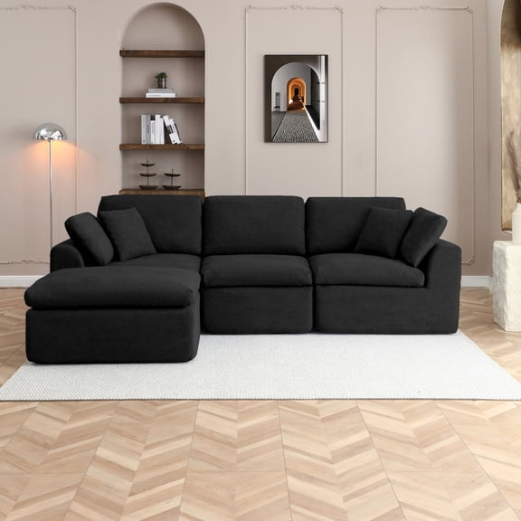 CKEASEAN 111" L Shape Modular Sectional Sofa with Movable Ottoman, Oversized Convertible 3-Seater Cloud Sectional Couch, Comfy Boneless Couches for Living Room/Apartment, No Assembly Required