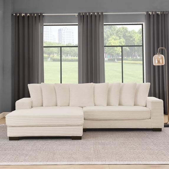 CKEASEAN 111''W 3-Seater Corduroy Modular Sectional Sofa with Ottoman, Modern L-Shaped Convertible Cloud Couch with 8 Pillows, Tufted Upholstered Sleeper Sofa for Living Room, Apartment