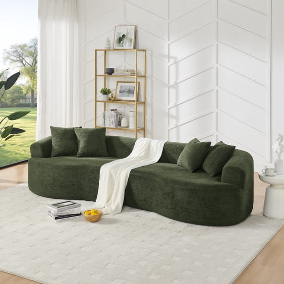 CKEASEAN 113'' Oversized Chenille Curved Sofa Sectional, Modern 4-Seater Extra Deep & Wide Seat Cloud Couch with 4 Throw Pillows, No Assembly Required, Comfy Boneless Couches for Living Room