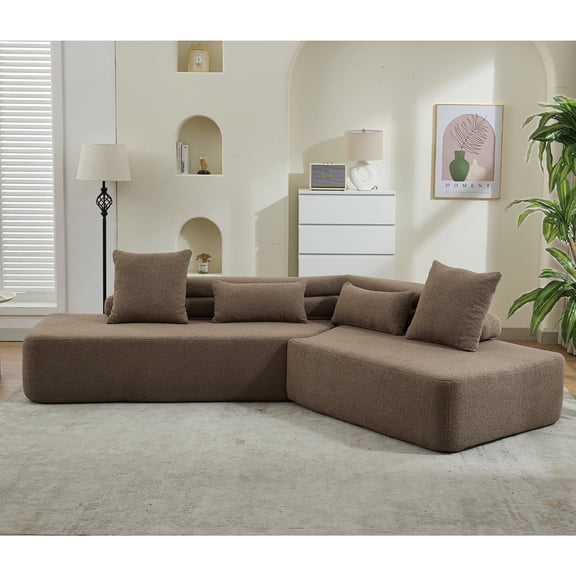 CKEASEAN 128" Oversized Cloud Sectional Couch, 4-Seater Boneless Couches with L-Shape Chaise, No Assembly Required, Comfy Modular Sectional Sofa with 4 Pillows for Living Room