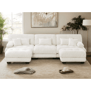 CKEASEAN 134W Luxury Modular Sectional Sofa, U Shaped Couch with 2 Convertible Ottomans, Chenille Cloud Couch Sectional with 6 pillows for Living Room