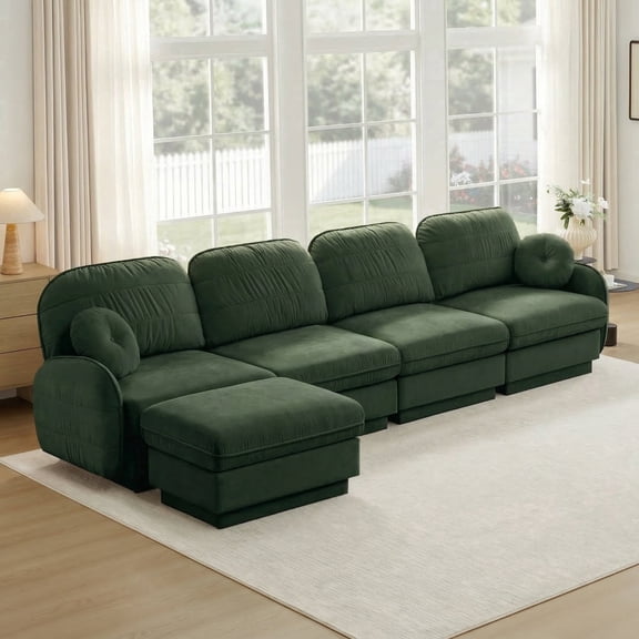 CKEASEAN 137" Chenille Cloud Couch, L Shape Comfy Sofa Couches with Pillows & Ottoman, Deep Seat Modular Sectional Sofa for Living Room, Easy Assembly
