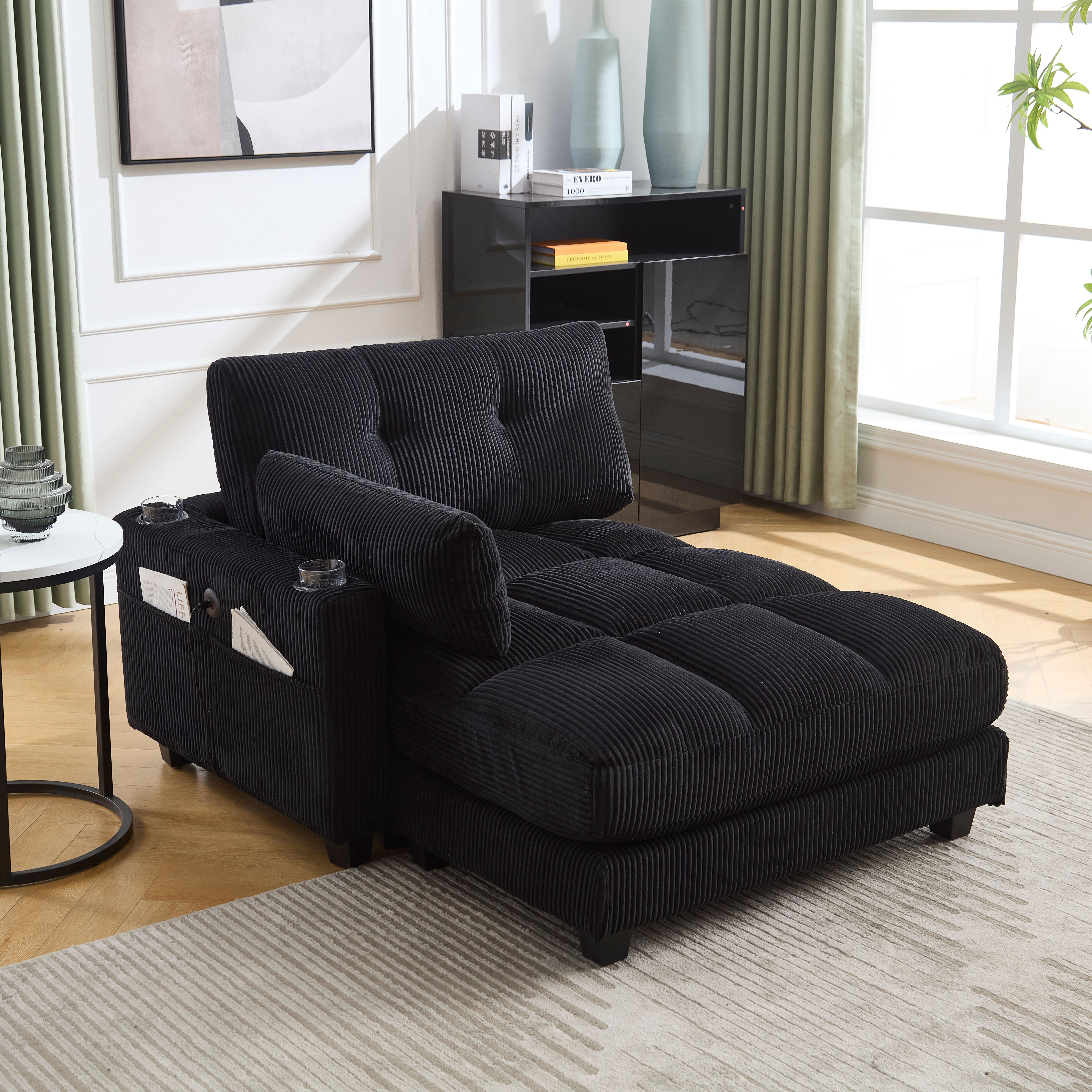 CKEASEAN 44'' Oversized Chaise Lounge Chair Indoor with Cup Holder ...