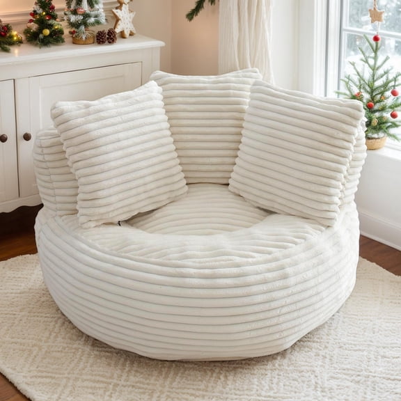 CKEASEAN 45" Cordudroy Large Bean Bag Chair with Armrests, Deep Seat and 3 Pillows - Lounge Floor Sofa for Adults in Living Room or Bedroom