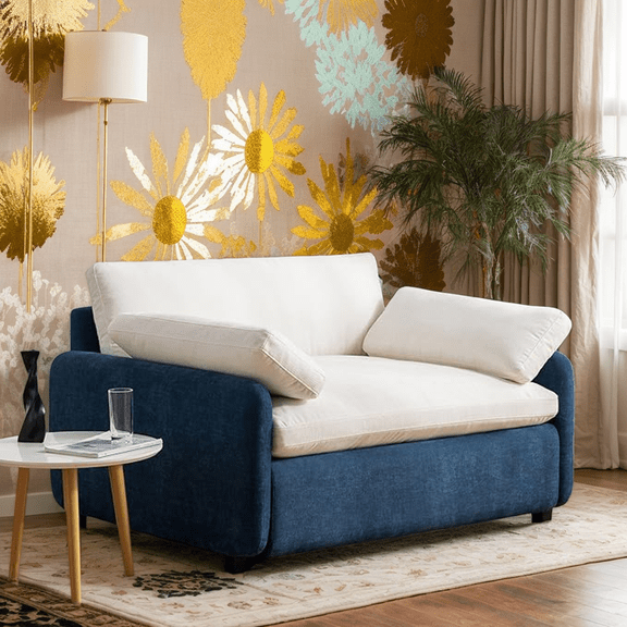 CKEASEAN 50"W Oversized Chenille Single Sofa Chair, Comfortable Accent Chair with Wide and Deep Seat, Modern Upholstered Design, Color Blocking Sofa Chair with 2 Pillows, Rack for Living Room