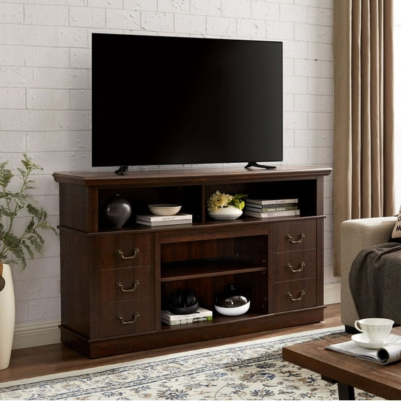 CKEASEAN 60''W Rustic Farmhouse Media Entertainment Center for 65'' TV, Tall Drawer-Like TV with Open Storage & 2 Doors & Adjustable Shelves, Rack for Living Room