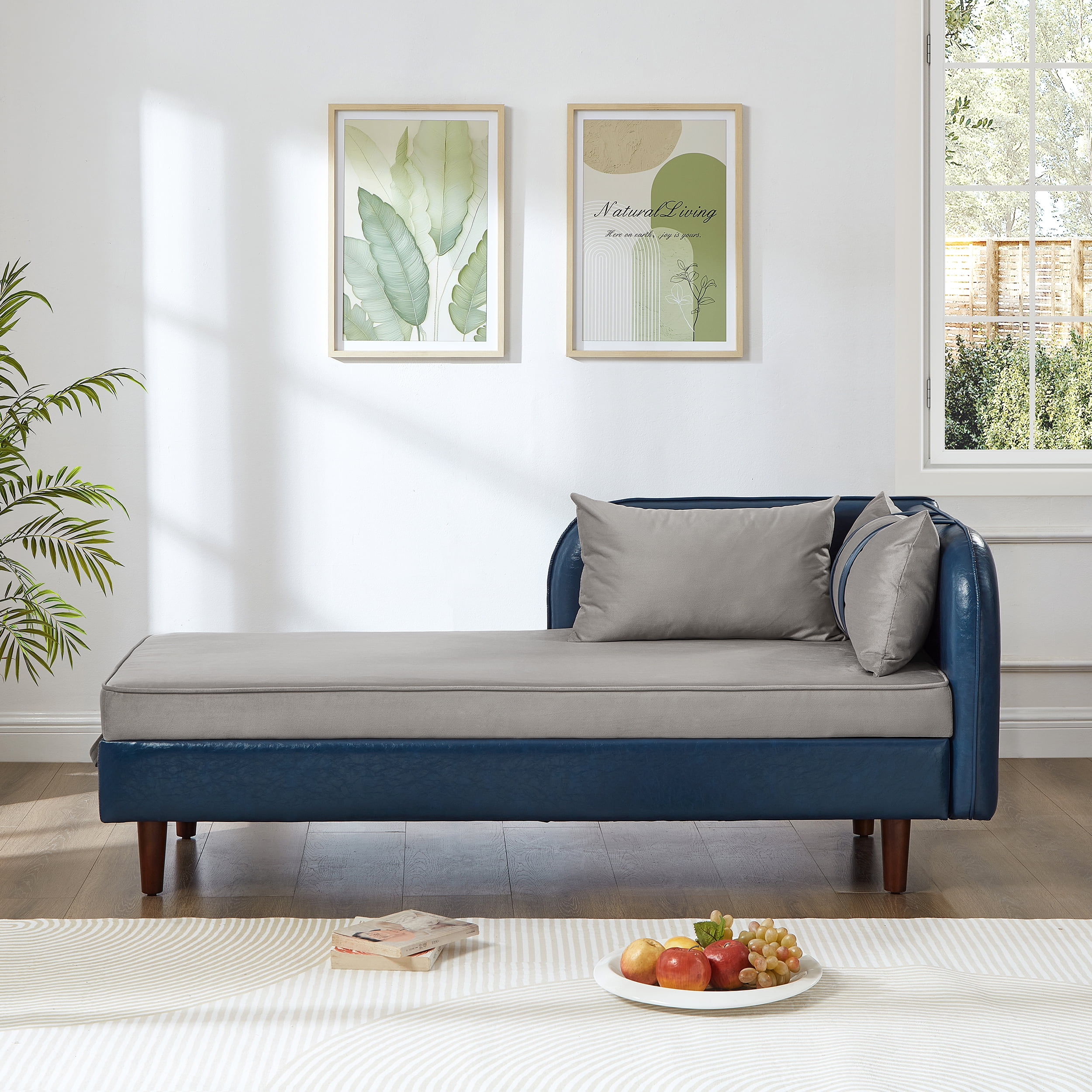 CKEASEAN 65" Upholstered Chaise Lounge Chair Indoor with Storage ...