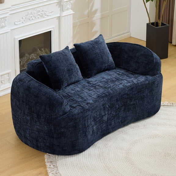 CKEASEAN 66" Chenille Curved Loveseat Sofa, Deep Seat Cloud Couch with 2 Throw Pillows, Modern Curved Sofas with Dual Armrests for Living Room, Bedroom, Apartment, Small Spaces, No Assembly Required