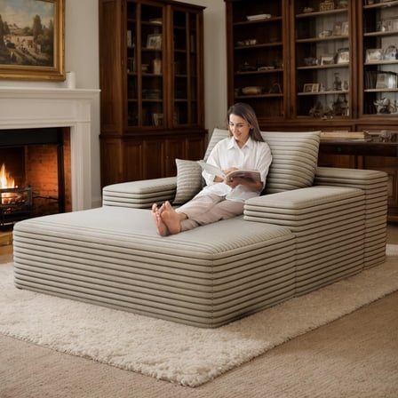 CKEASEAN 68'' Oversized Corduroy Chaise Lounge Chair Indoor, Comfy Boneless Couch with Plush Corduroy Fabric & Pillows, No Assembly Required, Sleeper Sofa Bed for Living Room, Reading