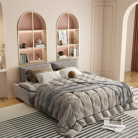 CKEASEAN 73.2" Queen Size Velvet Futon Loveseat Sofa Bed, 3-in-1 Convertible Sleeper Sofa with 2 Soft Pillow, Easy to Assemble, Modern Pull Out Futon Couch Bed for Living Room, Small Space, Apartment