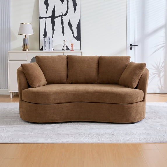 CKEASEAN 73.8" Cozy 2-Seater Curved Cloud Couch with Cushion & Wood Frame, Modern Plush Chenille Curved Loveseat Sofa, Comfy Deep Seat Sofa for Living Room, Apartment, Small Spaces