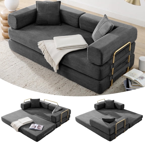 CKEASEAN 4-in-1 Folding Convertible Floor Sofa Bed, 78" Oversized Compression Sofa, No Assembly Required, King Futon Lazy Couch Corduroy Loveseat Sleeper with Pull Out Bed Modular Futon Couch