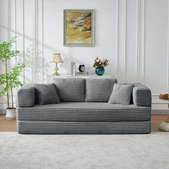 78" Corduroy Boneless Foldable Loveseat Sofa with 4 Cylindrical Pillows, King Size Floor Sofa Lounge Couch with Memory Foam, Comfy Compression Sofa for Living Room, No Assembly Required