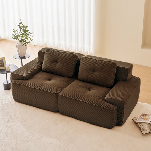 CKEASEAN 82" Corduroy Boneless Loveseat Couch, Modern 2-Seater Modular Sectional Sofa with Tufted Design & Memory Foam, No Assembly Required, Comfy Deep Seat Cloud Couch for Living Room, Bedroom