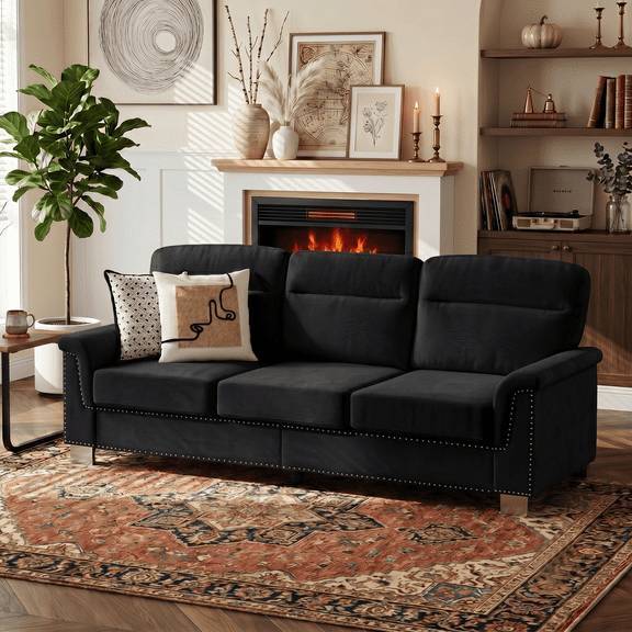 CKEASEAN 82" Velvet Upholstered Cloud Sofa, Modern 3-Seater Deep Seat Couch with Nailhead Trim and Curved Armrests, Iron Frame & Sturdy Solid Wood, Comfy Compress Couches for Living Room, Apartment