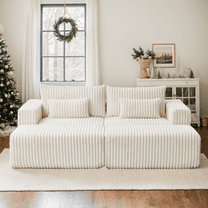 CKEASEAN 87" Double Oversized Chaise Lounge Chair Indoor, Loveseat Sectional Cloud Couch Sofa with Ottoman & Pillows, Upholstered Corduroy Sofa Bed Reading Sleeper Recliner for Living Room