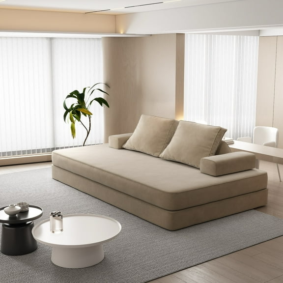 CKEASEAN 87"W Multifunctional Sofa Bed with Fuffy Chenille Fabric, Convertible Sleeper Couch with Pillows, DIY Folding Floor Compression Loveseat with Backrests for Living Room, No Assembly Required