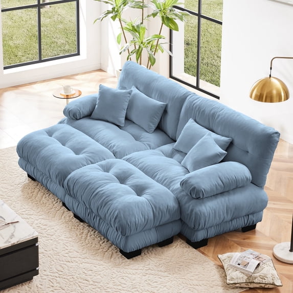 CKEASEAN 94.4" Oversized Chenille Modular Sectional Sofa with 2 Ottomans, Modern 2-Seater Upholstered Cloud Couch with 4 Pillows, Comfy Sleeper Deep Seat Sofa for Living Room,