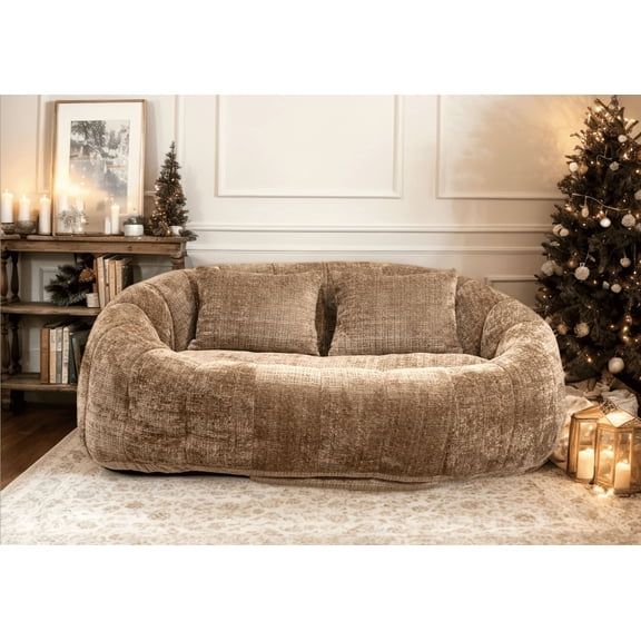 CKEASEAN Bean Bag Sofa, 59''W Large Lounger Lazy Loveseat Chair with 2 Pillows & Wrap-Around Backrest, Chenille Fabric Accent Floor Soft Lounge Chair for Living Room