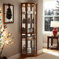thumbnail image 1 of CKEASEAN Corner Curio Cabinet, 70" Tall Lighted Glass Display Cage with Tempered Glass Doors and 5 Adjustable Shelves, Wine Bar China Cabinet for Living Room (E26 Bulb Not Inclued), 1 of 15