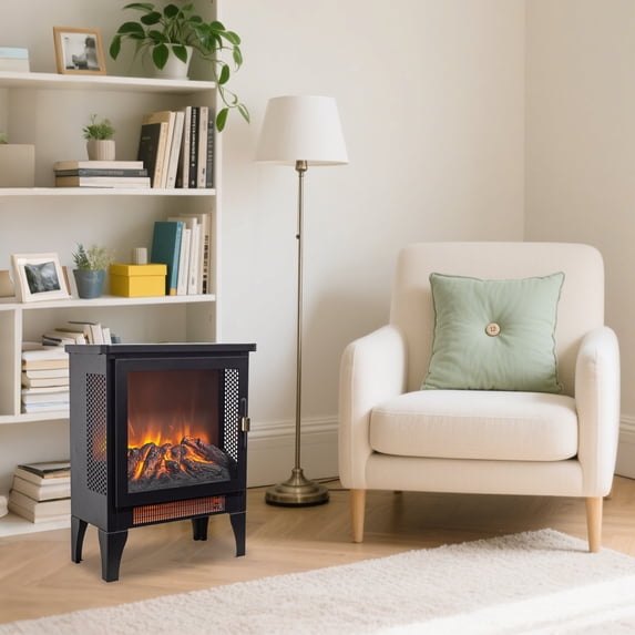 CKEASEAN Electric Fireplace Stove, 5100 BTU Quick Heating Electric Fireplace Heater with Adjustable Flame Brightness, 700W/1400W Thermostat, for Living Room, Bedroom