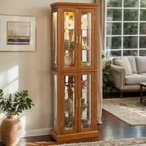 CKEASEAN Lighted Curio Cabinet 70" Glass Display Cabinet with Adjustable Shelves Vintage, China Cabinet with 6 Shelves for Living Room, (E26 light bulb not included) 