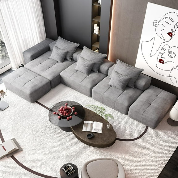 CKEASEAN Modern Oversized Modular Sectional Sofa, 170.08" L Shaped Couch with Deep Seat, Convertible Upholstered Boneless Couch for Living Room, Sparkling Chenille, No Assembly Required