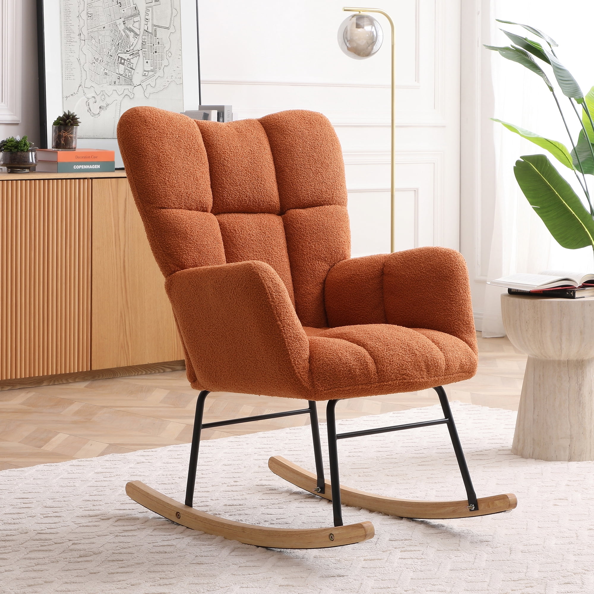 CKEASEAN Nursery Rocking Chair with High Backrest Armchair, Teddy ...