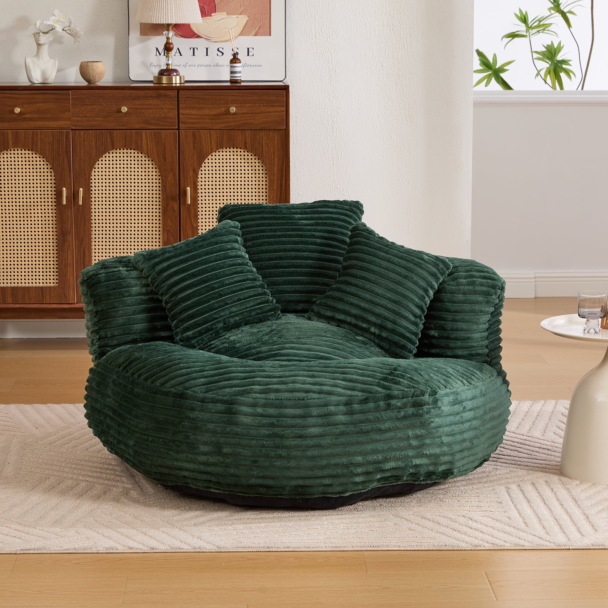 CKEASEAN Oversized Bean Bag Chair for Adults with Armrests & 3 Pillows, Corduroy Bean Bag Sofa with Memory Foam Filler, Lazy Floor Chair No Assembly, Comfy Lounge Seat for Living Room Relaxing