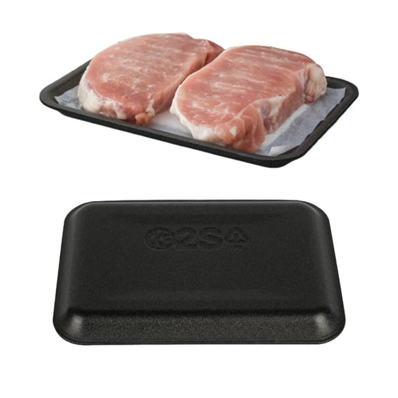 CKF 87803 #2S Foam Meat Tray, Black, 8.25" x 5.75" x 0.5", 100 Count