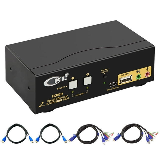 CKL HDMI KVM Switch 2 Port Dual Monitor Extended Display, USB KVM Switch HDMI 2 in 2 Out with Audio Microphone Output and USB 2.0 Hub, PC Monitor Keyboard Mouse Switcher 4K@30Hz CKL-922HUA 2x2 HDMI