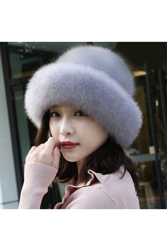 Faux Fur Trimmed Winter Fashion Hat for Women Fashionable Outdoor Warm Hats Christmas Gift(Gray)